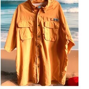 Bimini Bay Shirt Mens 2XL Short Sleeve Orange Vent Pocket XXL Fishing Gorpcore
